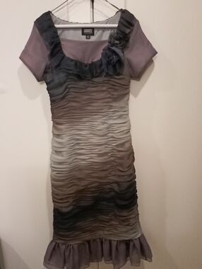 Adrianna Papell Boutique-Gorgeous Lavender-Gray- Mauve,Ombre Ruffle Midi Dress